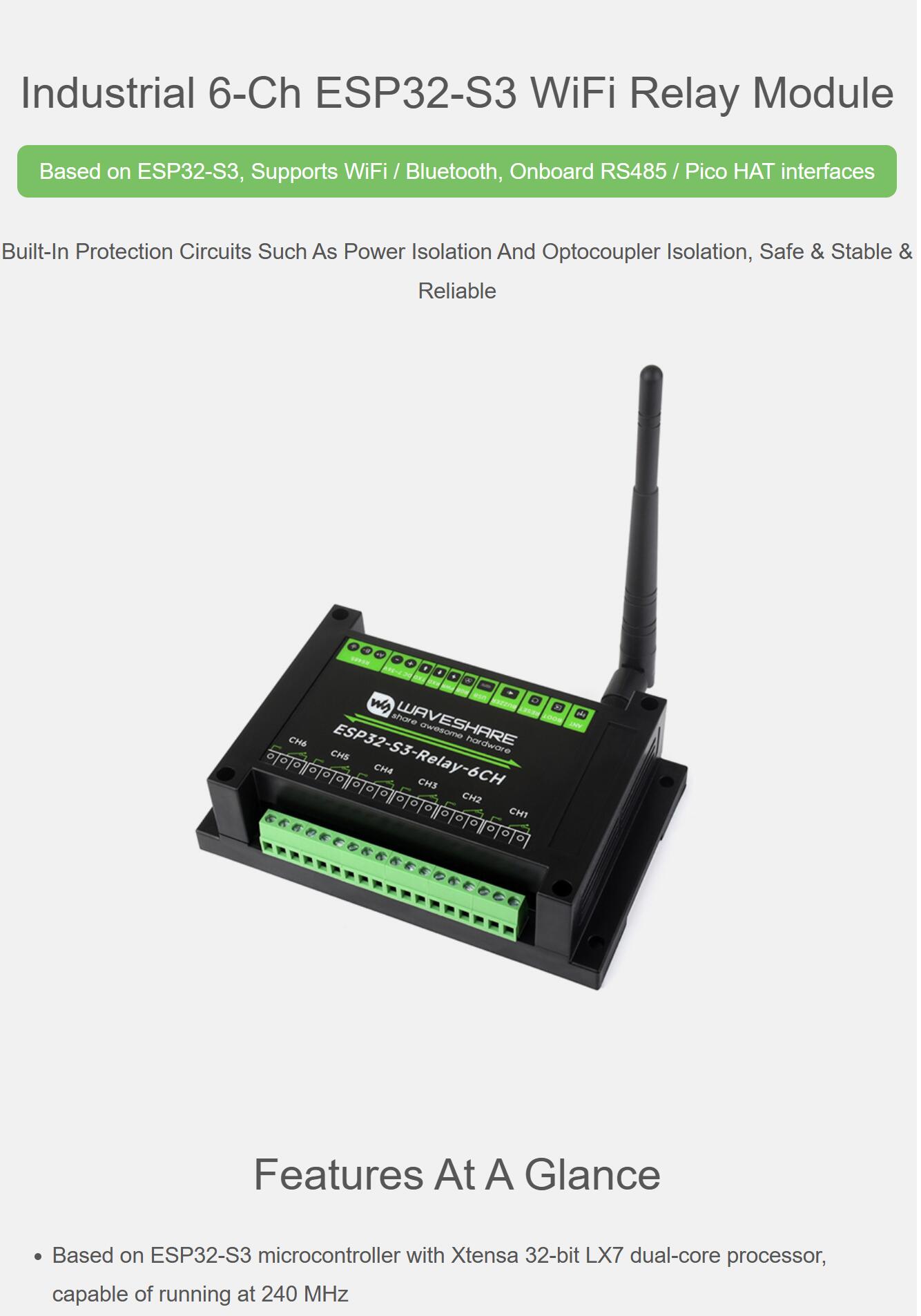 Esp32 Wifi Bluetooth - Industrial 6 relay Channel ESP32-S3 WiFi