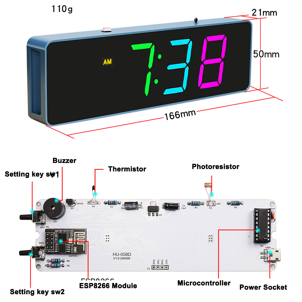 ESP8266 IoT Colorful WiFi Cloc - Diy Electronics Gadget recension och pris